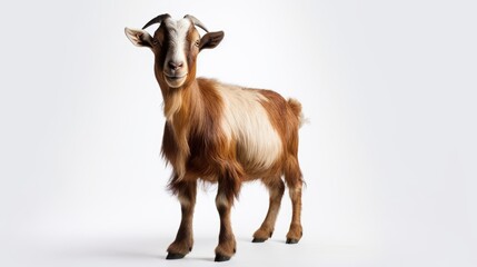 Fototapeta premium Isolated goat on a white background, capturing its charming curiosity and rustic appeal