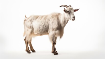 Isolated goat on a white background, capturing its charming curiosity and rustic appeal