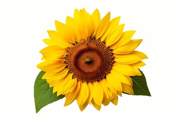 A vibrant yellow sunflower isolated on a white solid background
