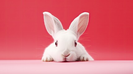 White rabbit with striking red eyes, isolated on a clean white background, showcasing the unique beauty of this albino bunny © pvl0707