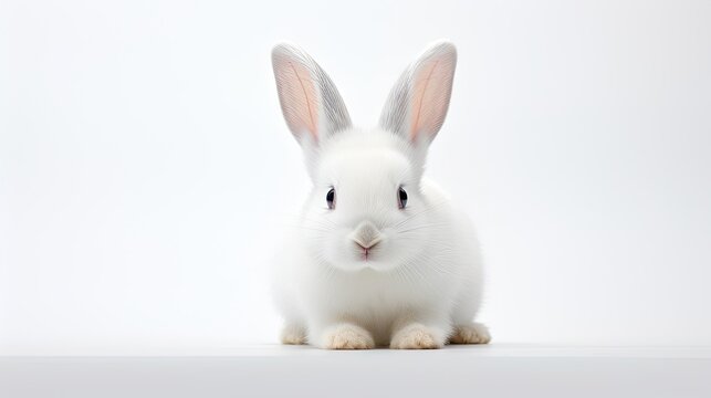 White rabbit with striking red eyes, isolated on a clean white background, showcasing the unique beauty of this albino bunny