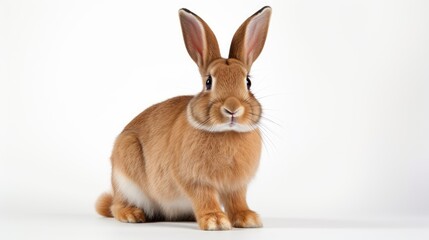 Obraz premium portrait of a cute brown rabbit on a white background, capturing the furry charm and pet-friendly nature of this adorable bunny