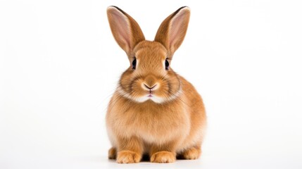 Obraz premium portrait of a cute brown rabbit on a white background, capturing the furry charm and pet-friendly nature of this adorable bunny