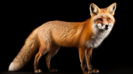 Fototapeta premium portrait of a red fox isolated on a black background, capturing the wild beauty and charm of this cunning forest creature