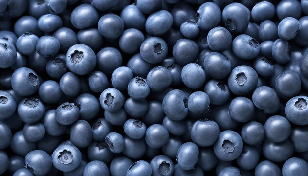 Blueberries background. Blueberries are scattered on the table. Lots of berries. AI generated © Alex Puhovoy