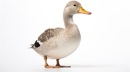 portrait of an adorable duck on a clean white background, capturing the beauty and charm of this waterfowl