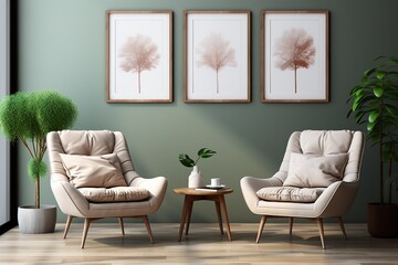 Poster Frame Mock-Up in Contemporary \ Modern Interior, Blank Background without text