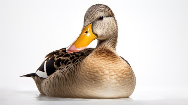 portrait of an adorable duck on a clean white background, capturing the beauty and charm of this waterfowl