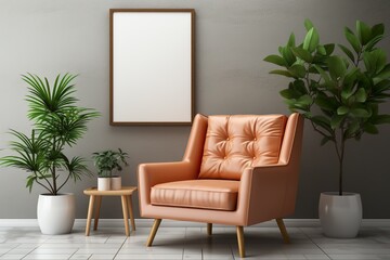 Poster Frame Mock-Up in Contemporary \ Modern Interior, Blank Background without text