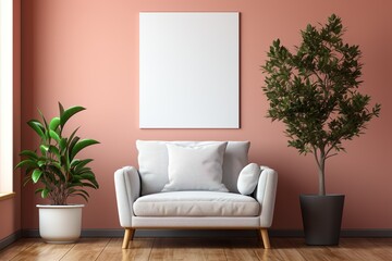 Poster Frame Mock-Up in Contemporary \ Modern Interior, Blank Background without text