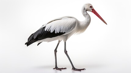 portrait of an elegant stork on a clean white background, capturing the graceful and majestic beauty of this long-legged bird - obrazy, fototapety, plakaty