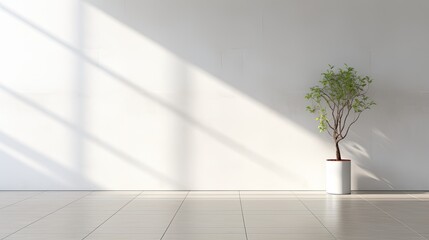 Obraz premium empty white wall in modern style, complemented by a window and a sleek concrete floor, the minimalist elegance and clean lines of the space, emphasizing the interplay of architectural elements.