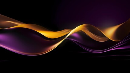 abstract dynamic gold and purple colors energy flow wave curve lines against a sleek black background
