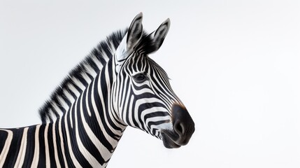 Zebra on a clean white background, showcasing the iconic black and white beauty of this African animal