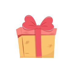 Valentines Day gift Box element. Happy Valentine Day box in cute pink flat design with ribbons. Stock vector retro valentine icon