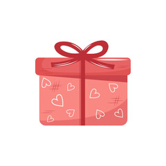 Valentines Day gift Box element. Happy Valentine Day box in retro pink flat design with hearts. Stock vector valentine icon