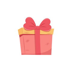 Valentines Day gift Box element. Happy Valentine Day box in cute pink flat design with ribbons. Stock vector valentine icon