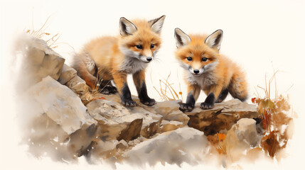 Playful red fox cubs