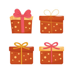 Valentines Day gift Box element collection. Happy Valentine Day box in cute pink flat design with ribbons. Stock vector valentine icon