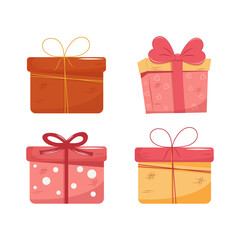 Valentines Day gift Box element collection. Happy Valentine Day box in cute pink flat design with ribbons. Stock vector valentine icon