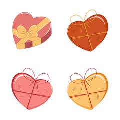 Valentines Day gift Box element in form of heart. Happy Valentine Day box in cute pink flat design with ribbons. Stock vector valentine icon