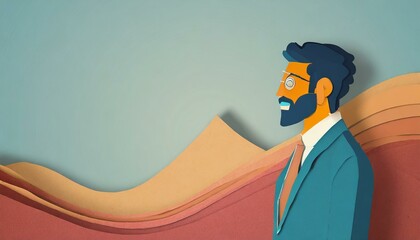 Bearded man and empty space to text, rising line