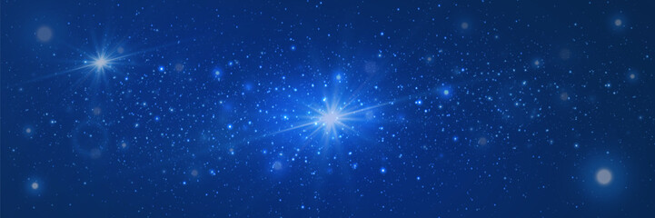 Night starry sky and bright blue galaxy light. Vector illustration EPS10