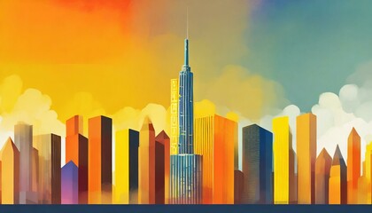 Colored city ilustration with skyscrapers, empty space to text