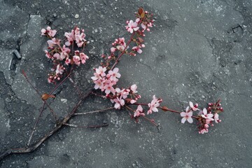 Spring’s Grit: Delicate Blossoms on Harsh Concrete. Symbolizing resilience and renewal amidst urban landscapes