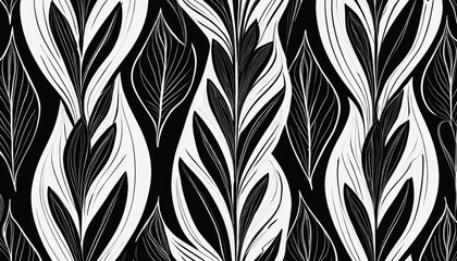 Monochrome leaf pattern for modern art background. Organic plant leaves artwork in a seamless...