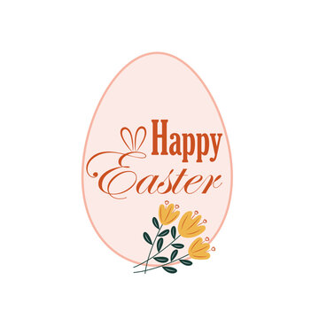 Easter egg design with yellow flowers. Easter holiday egg hunt card in colorful flat style. Stock vector illustration clipart isolated on white background