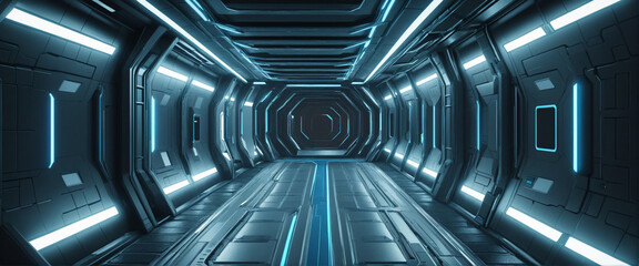 Futuristic Blue Corridor with Cyber Speedway Concept
