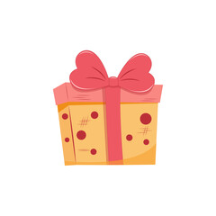 Valentines Day gift Box element. Happy Valentine Day box in cute pink flat yellow design with ribbons. Stock vector valentine icon