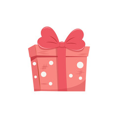 Valentines Day gift Box element. Happy Valentine Day box in cute pink flat pink design with ribbons. Stock vector valentine icon