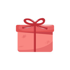Valentines Day gift Box element. Happy Valentine Day box in retro pink flat design with ribbons. Stock vector valentine icon