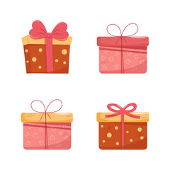 Valentines Day gift Box element collection. Happy Valentine Day box in cute pink flat design with ribbons. Stock vector valentine icon