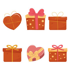 Valentines Day gift Box element collection. Happy Valentine Day box in cute pink flat design with ribbons. Stock vector valentine icon