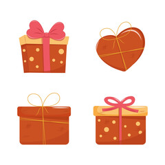 Valentines Day gift Box element collection. Happy Valentine Day box in cute pink flat design with ribbons. Stock vector valentine icon
