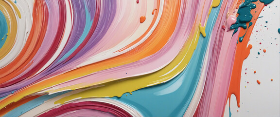 colorful paint strokes and elegant swirls. Decorative wallpaper design with folded ribbon. - obrazy, fototapety, plakaty