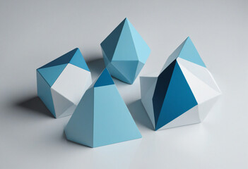 Blue geometric designs, rendered in 3D