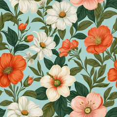 Floral oil painting design for wallpaper. Repeating pattern.