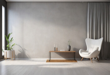Gray concrete wall mockup with furniture in living room deco. - obrazy, fototapety, plakaty