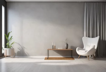 Fototapeten Gray concrete wall mockup with furniture in living room deco. © SR07XC3
