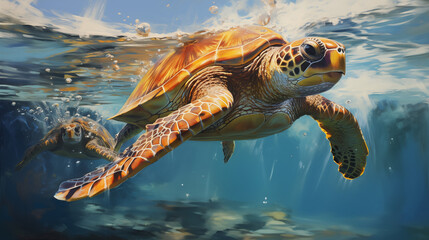 Fototapeta premium Graceful Pair of Turtles Artistic Composition