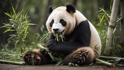 A panda chewing on bamboo, generative ai