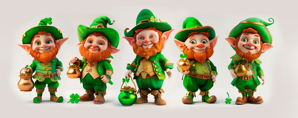 Obraz na płótnie Canvas The crew of cute, funny, and kind leprechauns was specifically created for the St. Patrick's Day lucky celebration. Card, invitation, banner, poster, flyer.