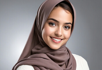 Radiant young woman wearing a headscarf or Muslim hijab with a beaming smile