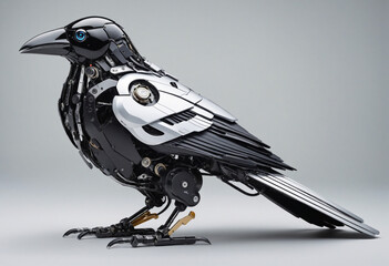 Robotic raven png, mechanical cyber raven isolated on transparent background, cybernetic robot