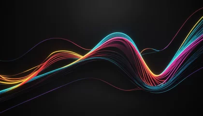 Fotobehang 3D abstract neon ribbon design with vibrant colors on dark background © SR07XC3