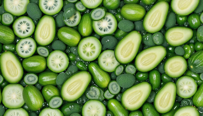 seamless repeatable and tilelable texture pattern of fresh Cucumbers vegetable - Generative AI - Powered by Adobe